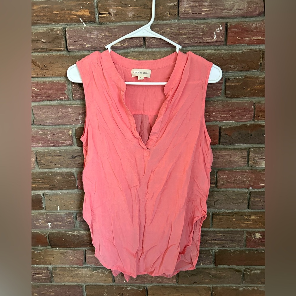 Cloth & Stone Pink Sleeveless Ruffled Blouse with Mandarin Collar